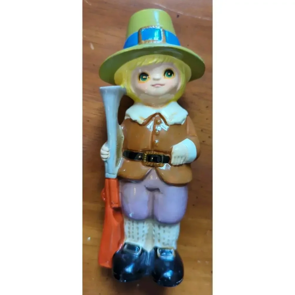 Vintage Napco ware Pilgrim Boy and Girl Figurines Thanksgiving Japan 6